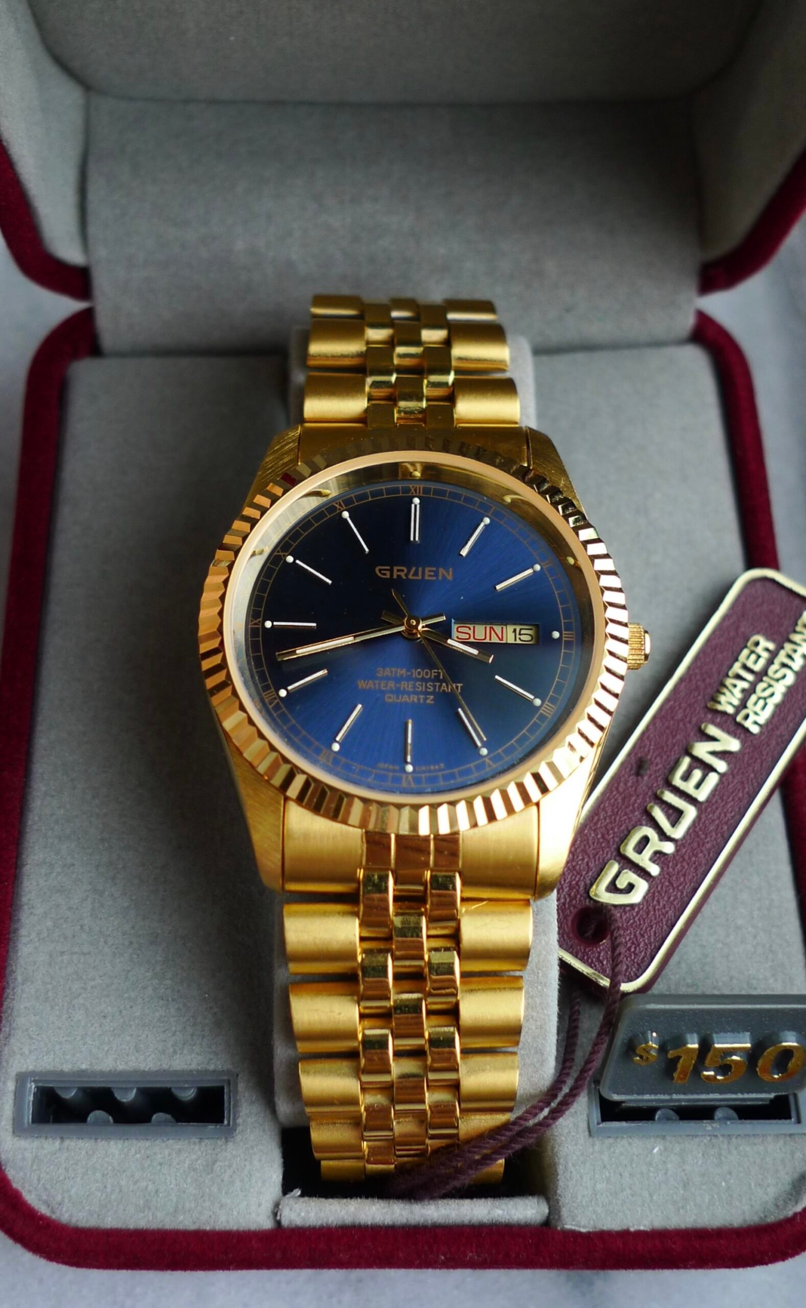 Gruen Day Date Blue Dial w/Box and Tags - Image 4