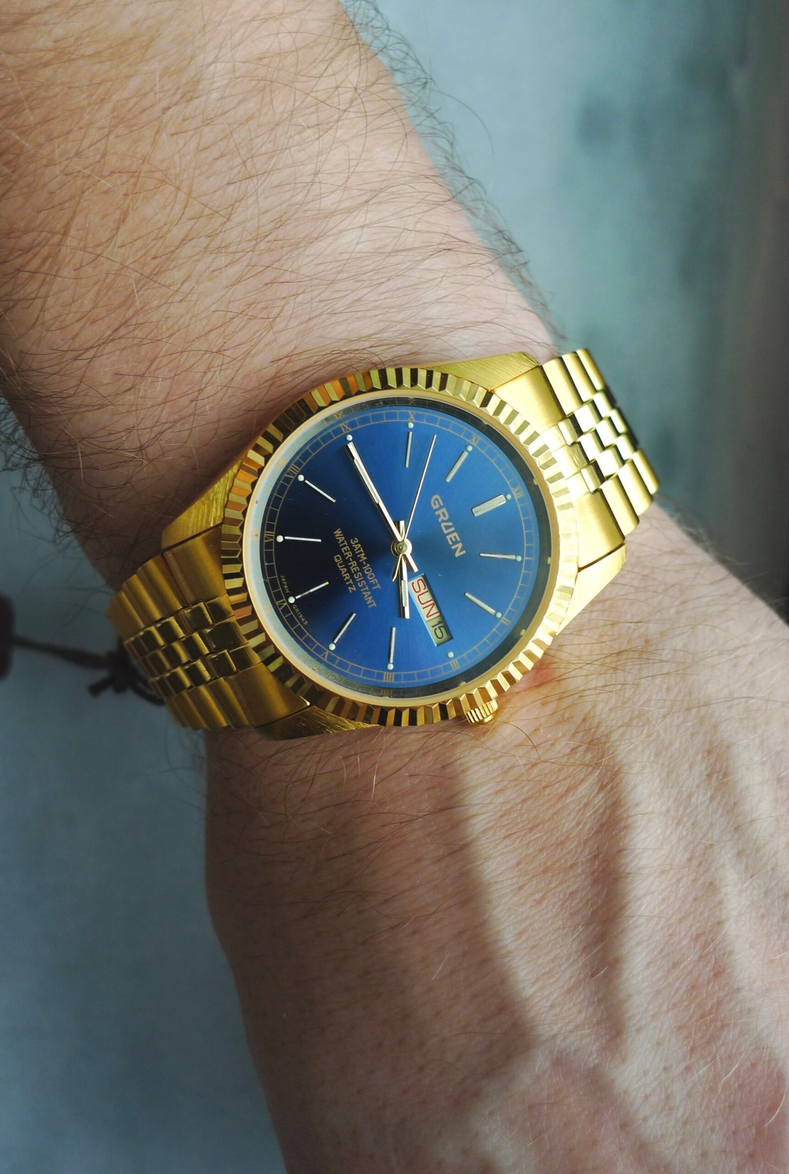 Gruen Day Date Blue Dial w/Box and Tags