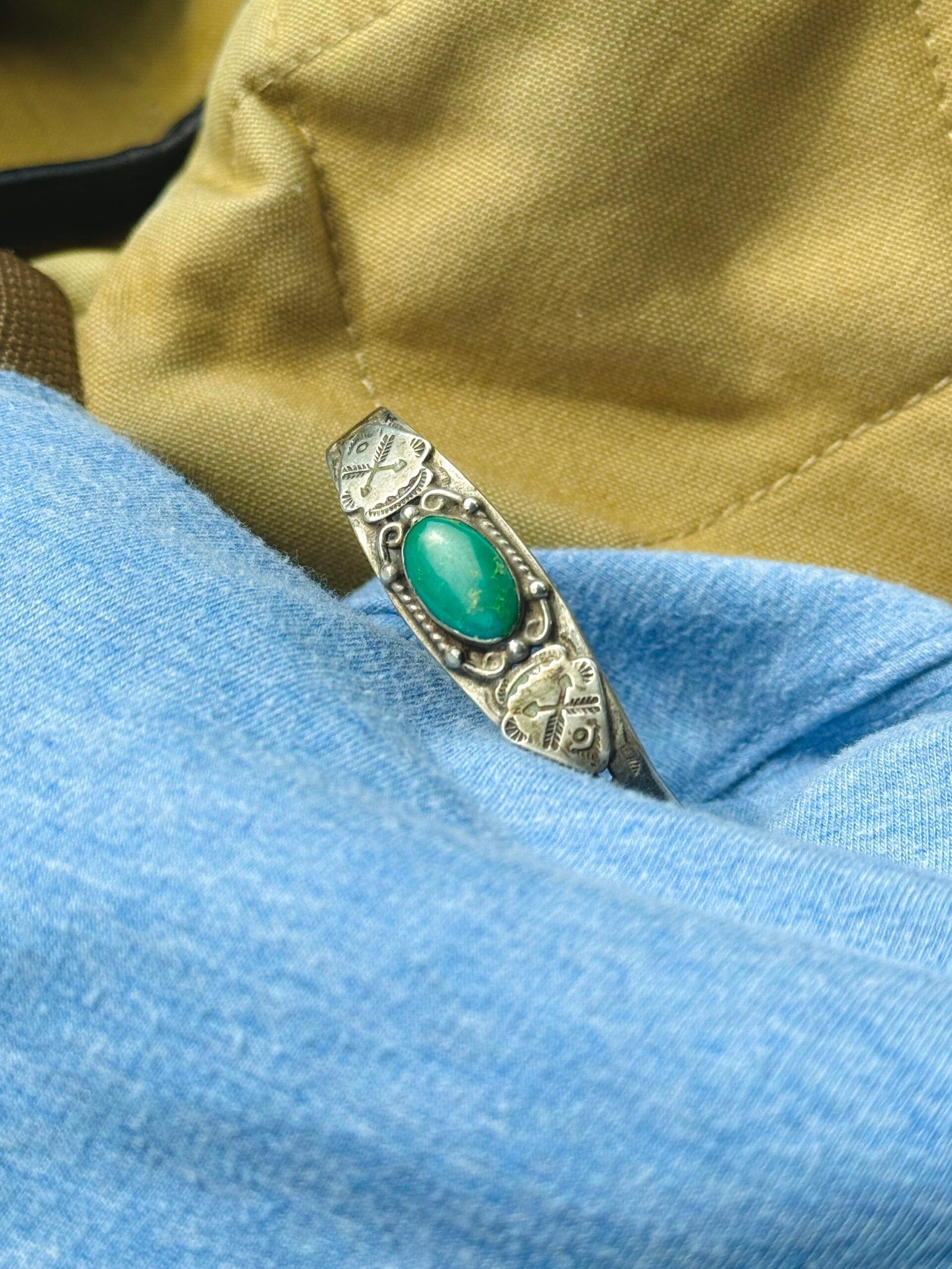Sterling Silver Turquoise Cuff Bracelet Vintage Fred Harvey Era - Image 3