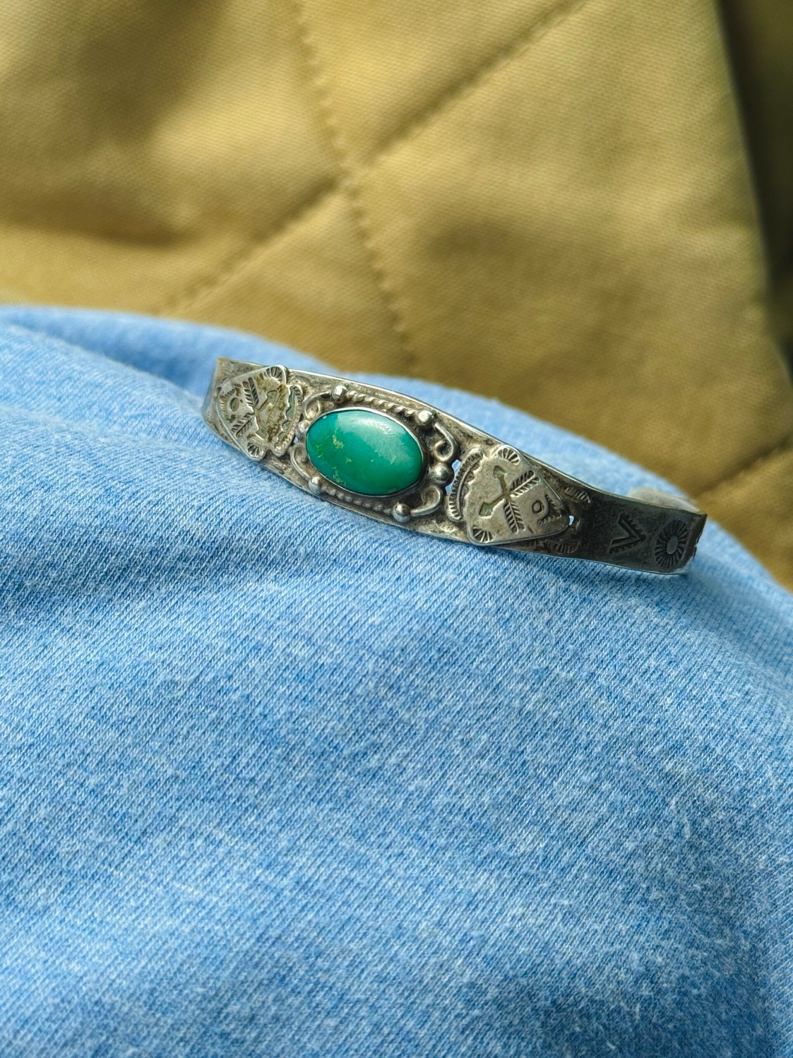 Sterling Silver Turquoise Cuff Bracelet Vintage Fred Harvey Era