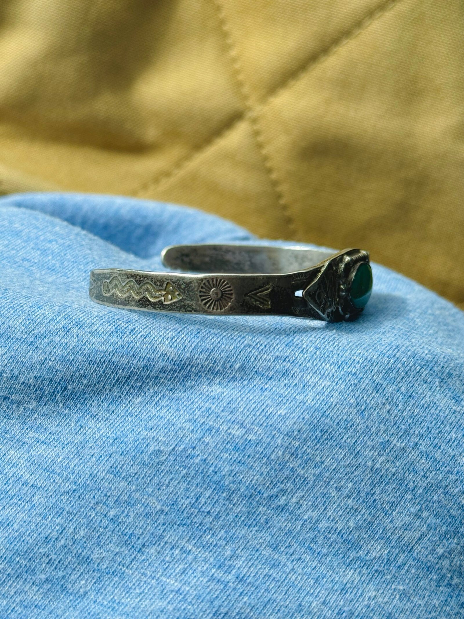 Sterling Silver Turquoise Cuff Bracelet Vintage Fred Harvey Era - Image 6