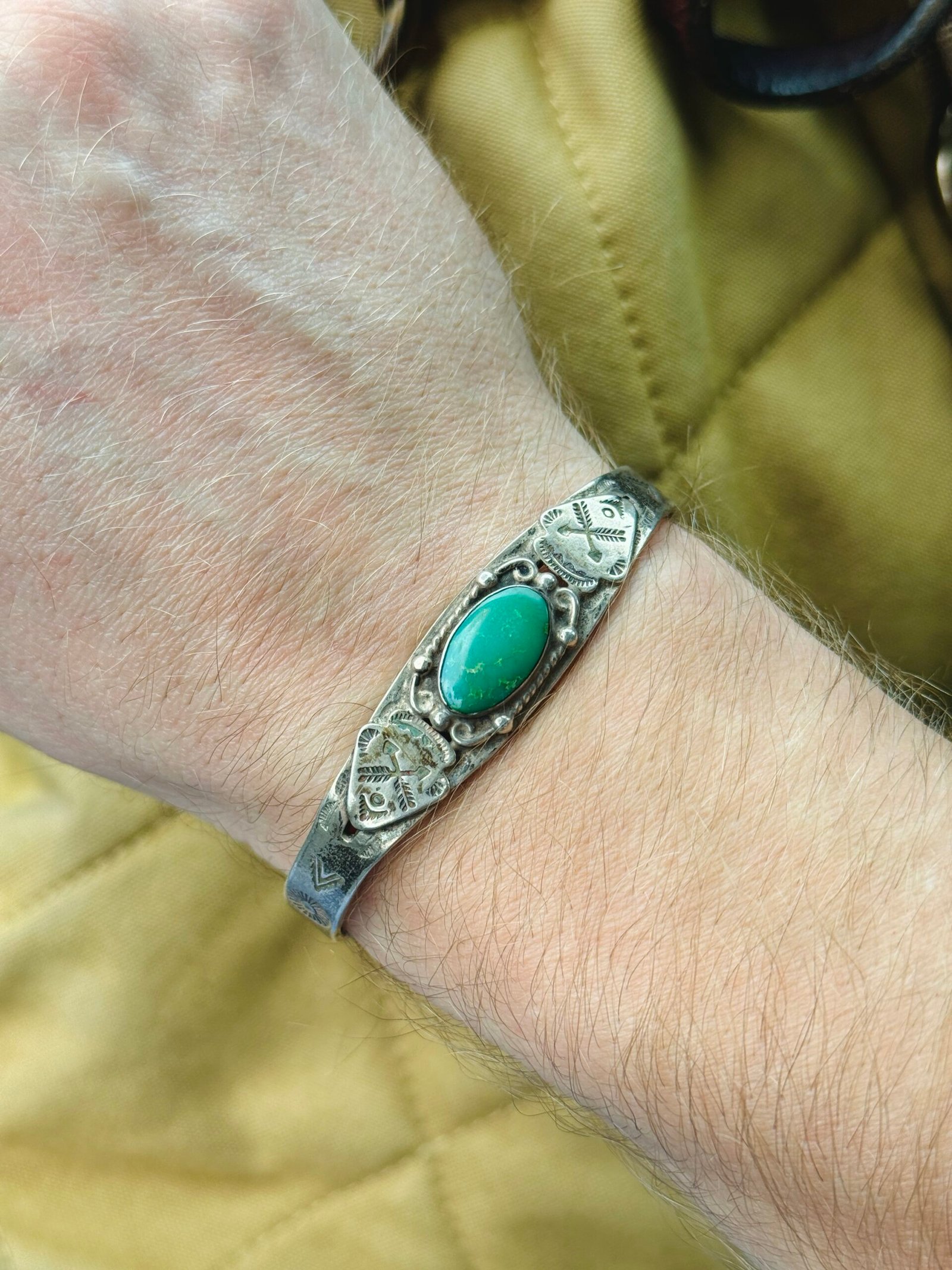 Sterling Silver Turquoise Cuff Bracelet Vintage Fred Harvey Era - Image 11